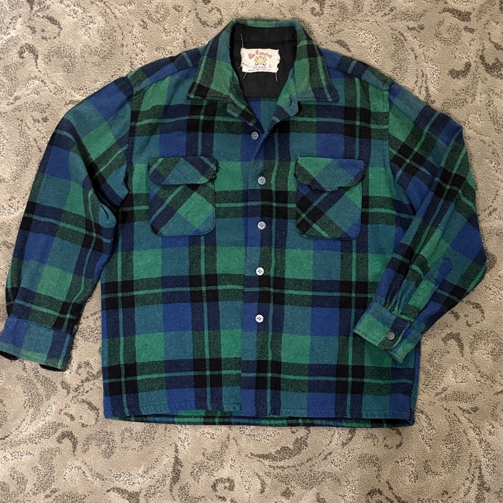 Vintage!!! Plaid Green and Blue Casual Button Down Shirt/jacket.